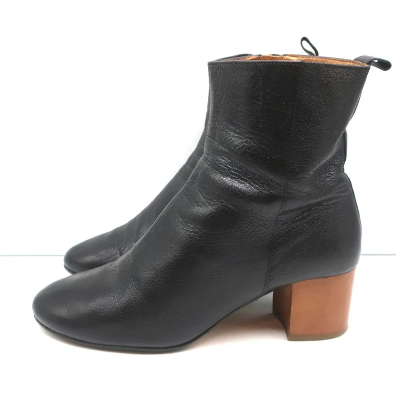 Isabel Marant Etoile Knöchelstiefel Drew Schwarz Leder Größe 37 Holzabsatz Stiefeletten