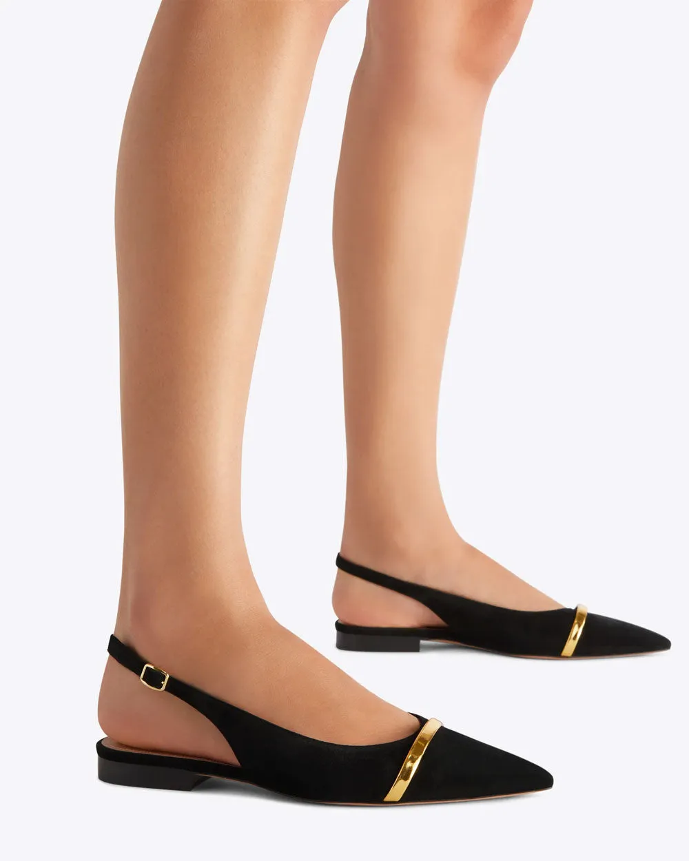 Jama Flacher Wildleder-Slingback in Schwarz und Gold