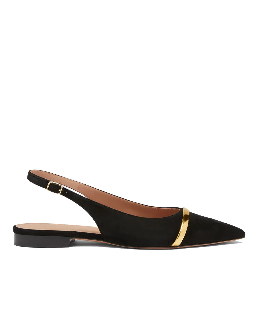 Jama Flacher Wildleder-Slingback in Schwarz und Gold