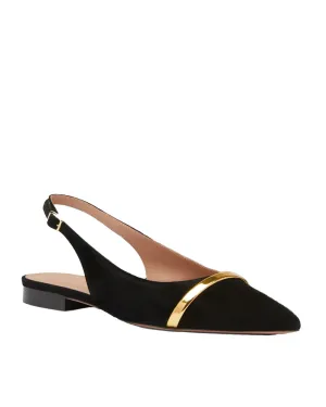 Jama Flacher Wildleder-Slingback in Schwarz und Gold
