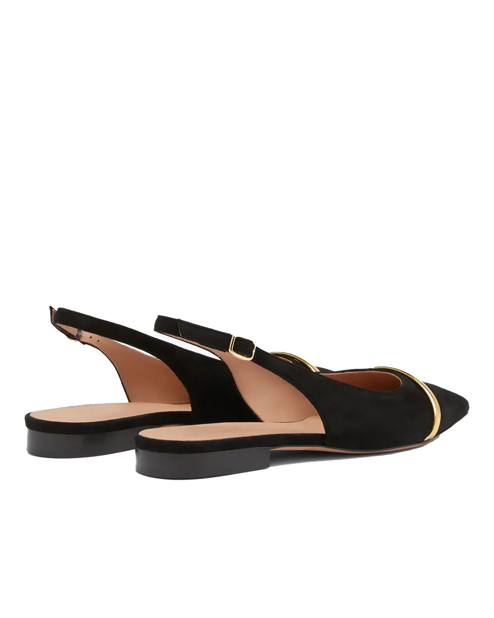 Jama Flacher Wildleder-Slingback in Schwarz und Gold