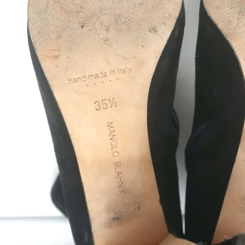 Manolo Blahnik Rosie Stiefeletten Schwarz Leder & Wildleder Größe 35.5