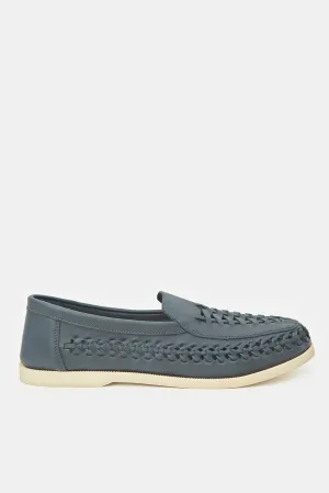 Herren Navy Strukturierte Gewebte Loafers