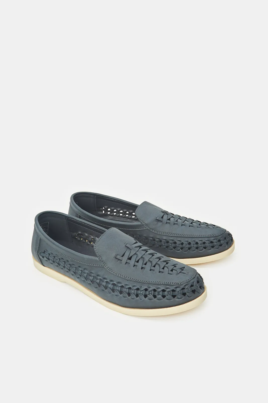 Herren Navy Strukturierte Gewebte Loafers