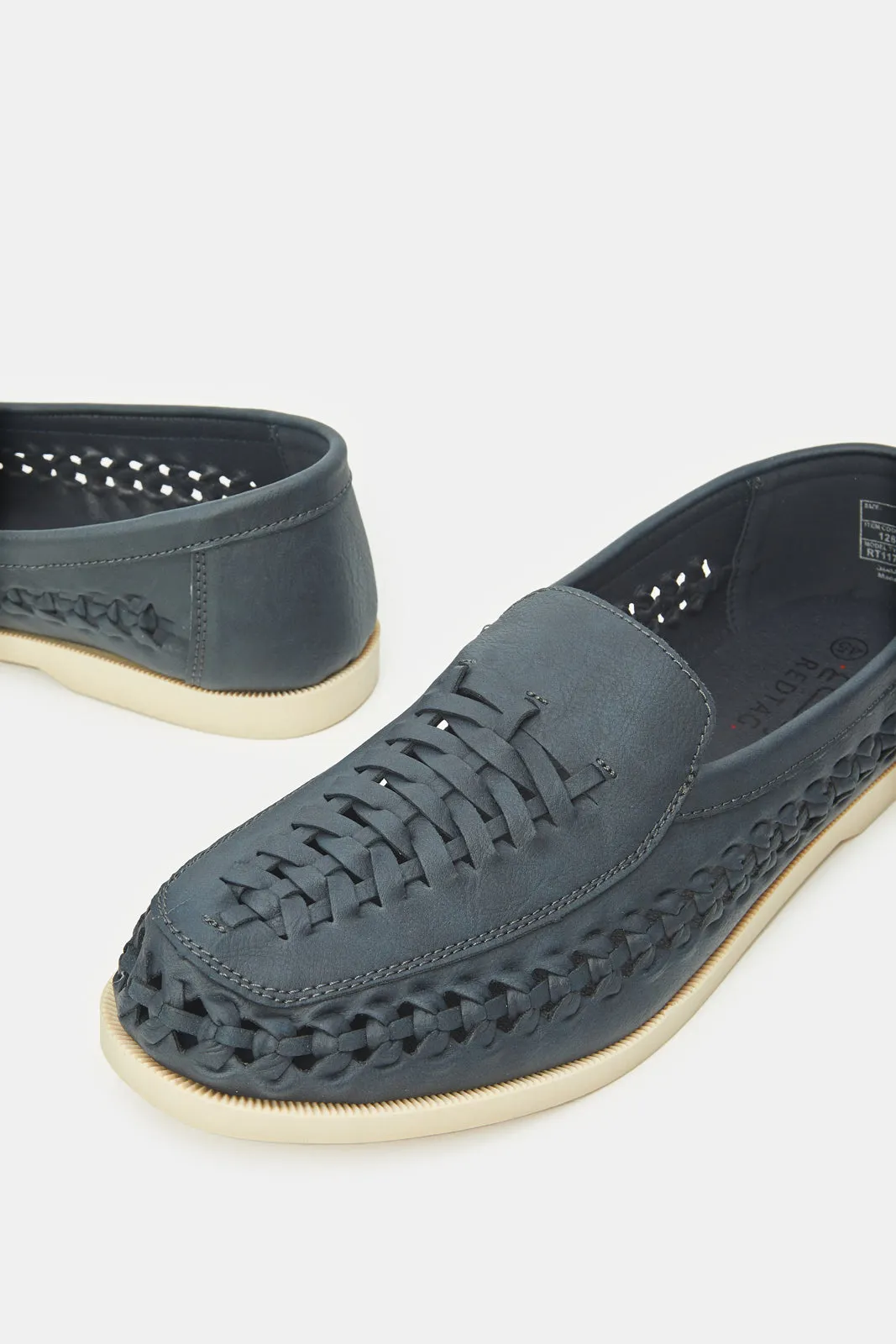 Herren Navy Strukturierte Gewebte Loafers