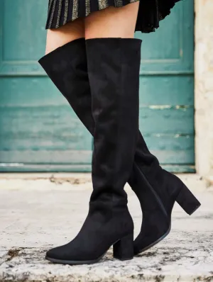 Nocturnal Recycelte Veganes Wildleder Kniestiefel | Schwarz