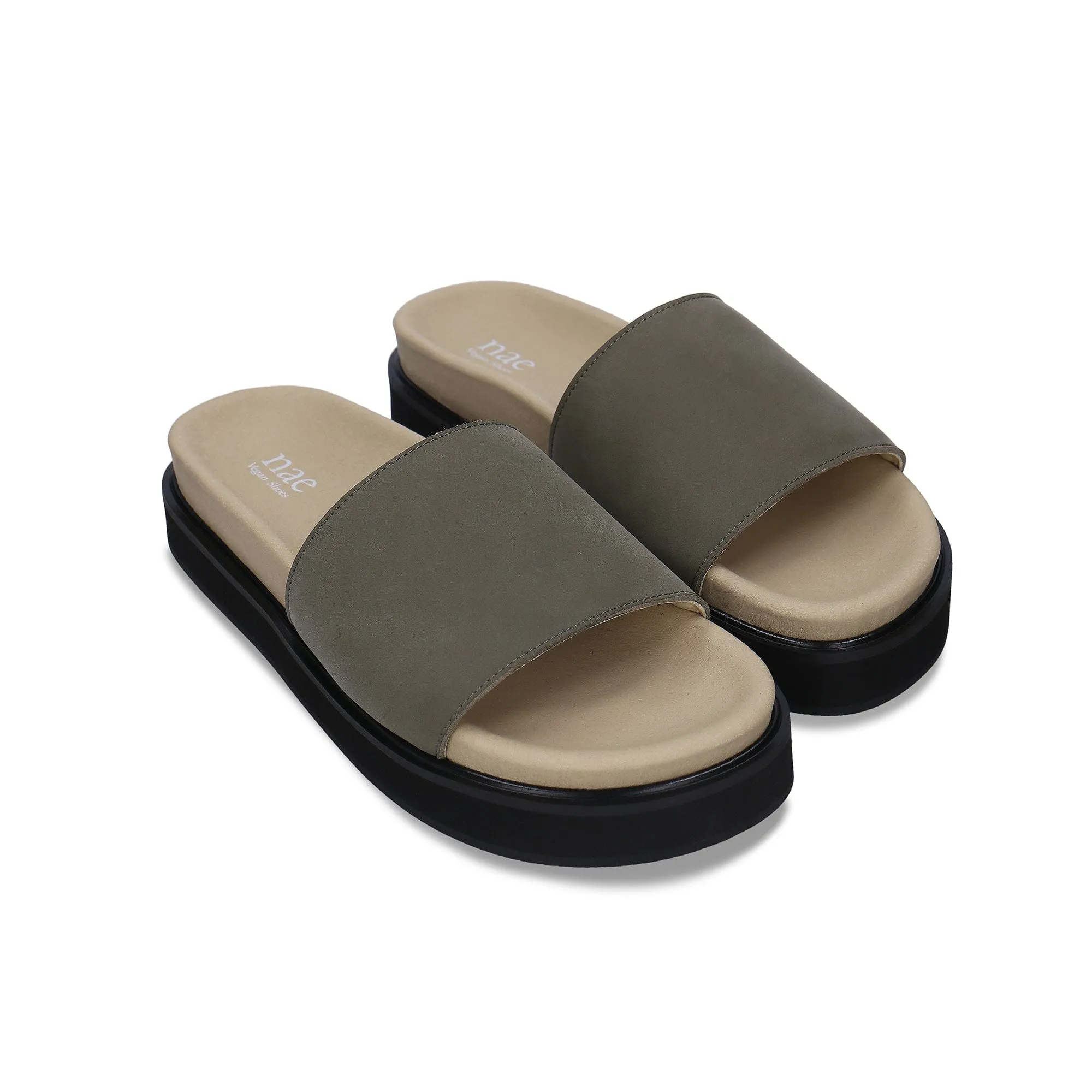 Okina Unisex Vegane Mikrofaser-Sandalen mit breitem Träger und Plateauabsatz | Grün