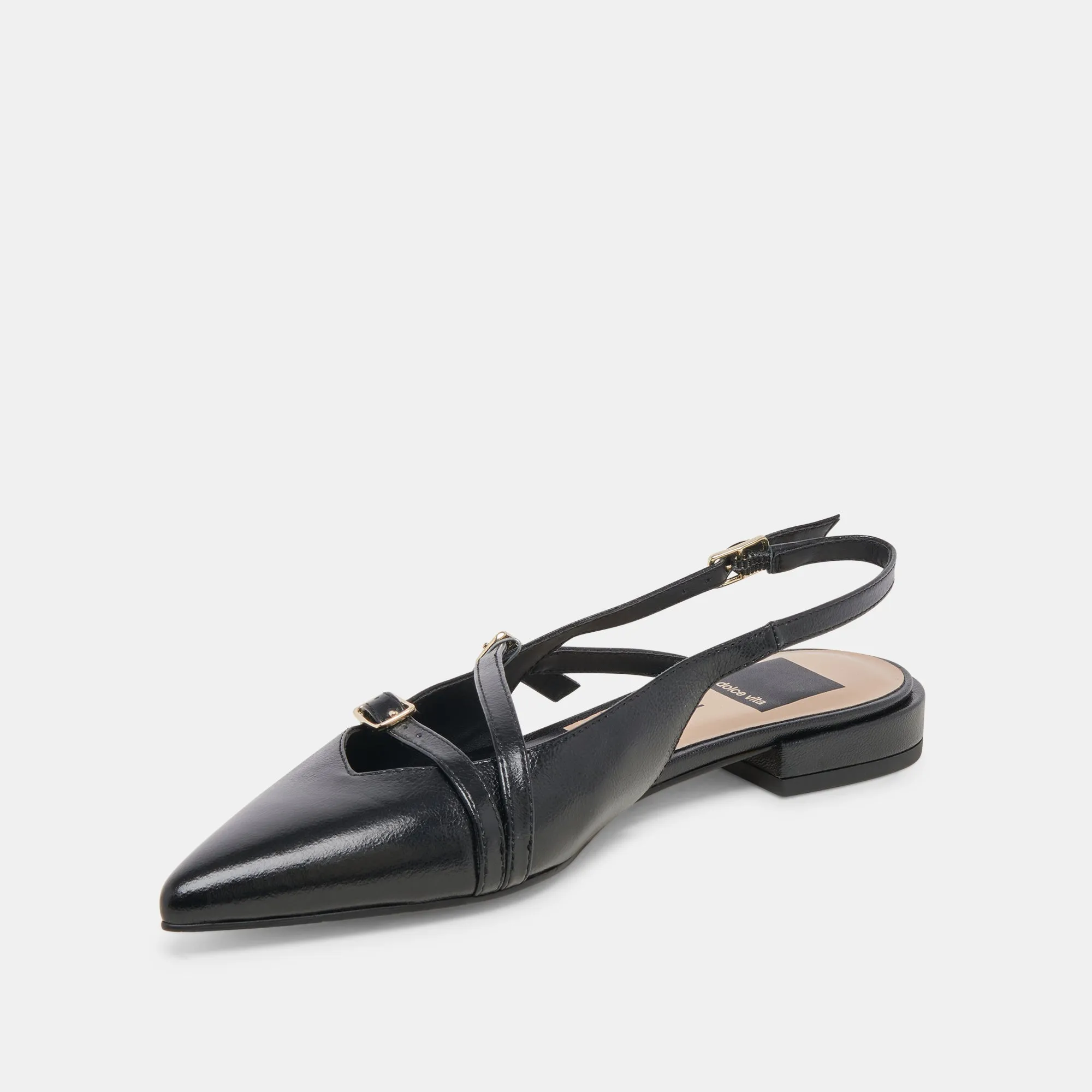 PAMLA WEITE FLATS SCHWARZ KRÄUSELNDES GLANZLEDER
