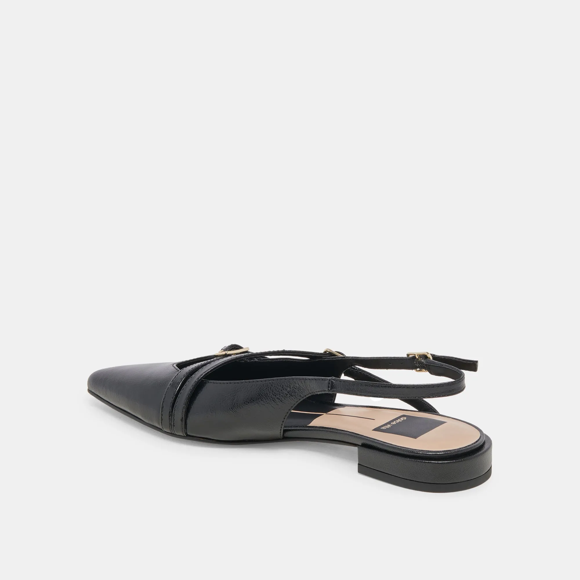 PAMLA WEITE FLATS SCHWARZ KRÄUSELNDES GLANZLEDER