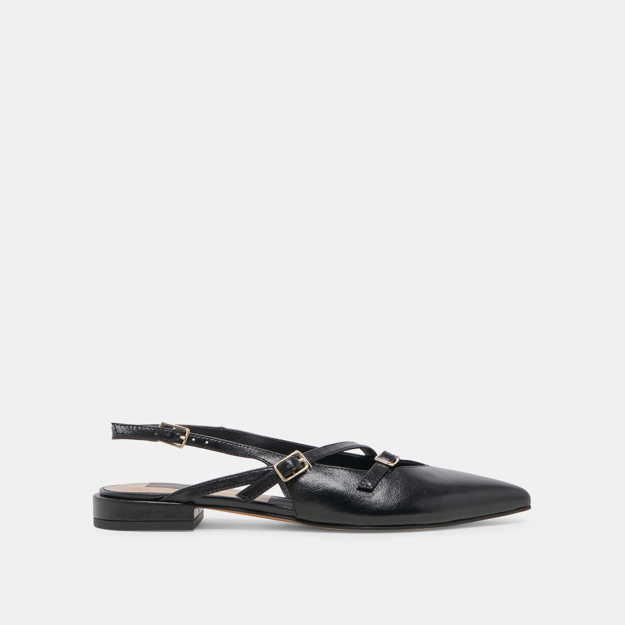 PAMLA WEITE FLATS SCHWARZ KRÄUSELNDES GLANZLEDER