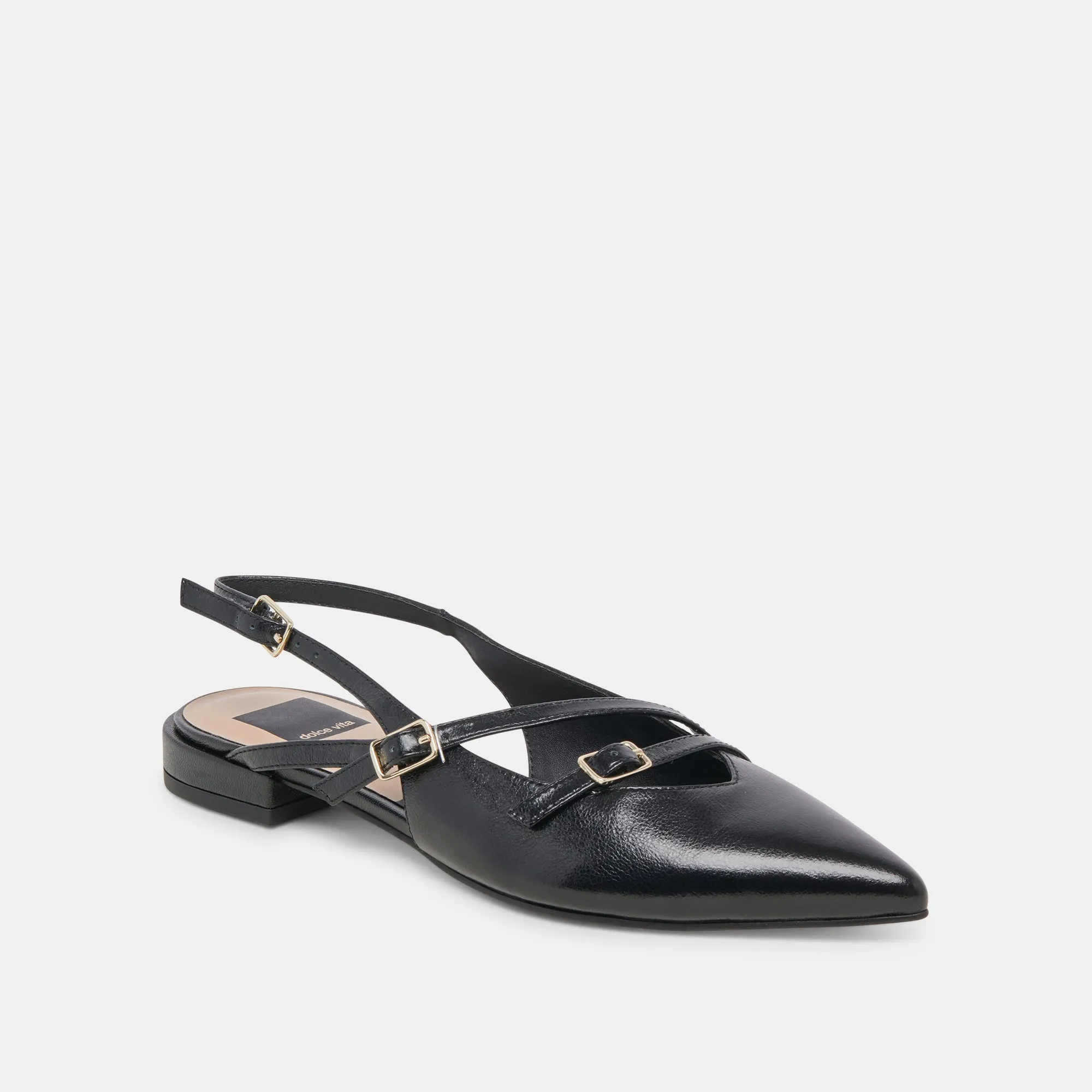 PAMLA WEITE FLATS SCHWARZ KRÄUSELNDES GLANZLEDER