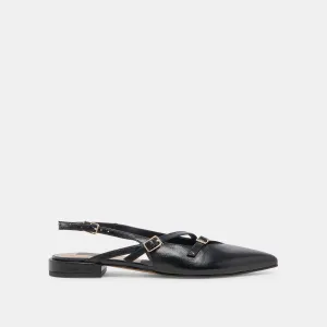 PAMLA WEITE FLATS SCHWARZ KRÄUSELNDES GLANZLEDER