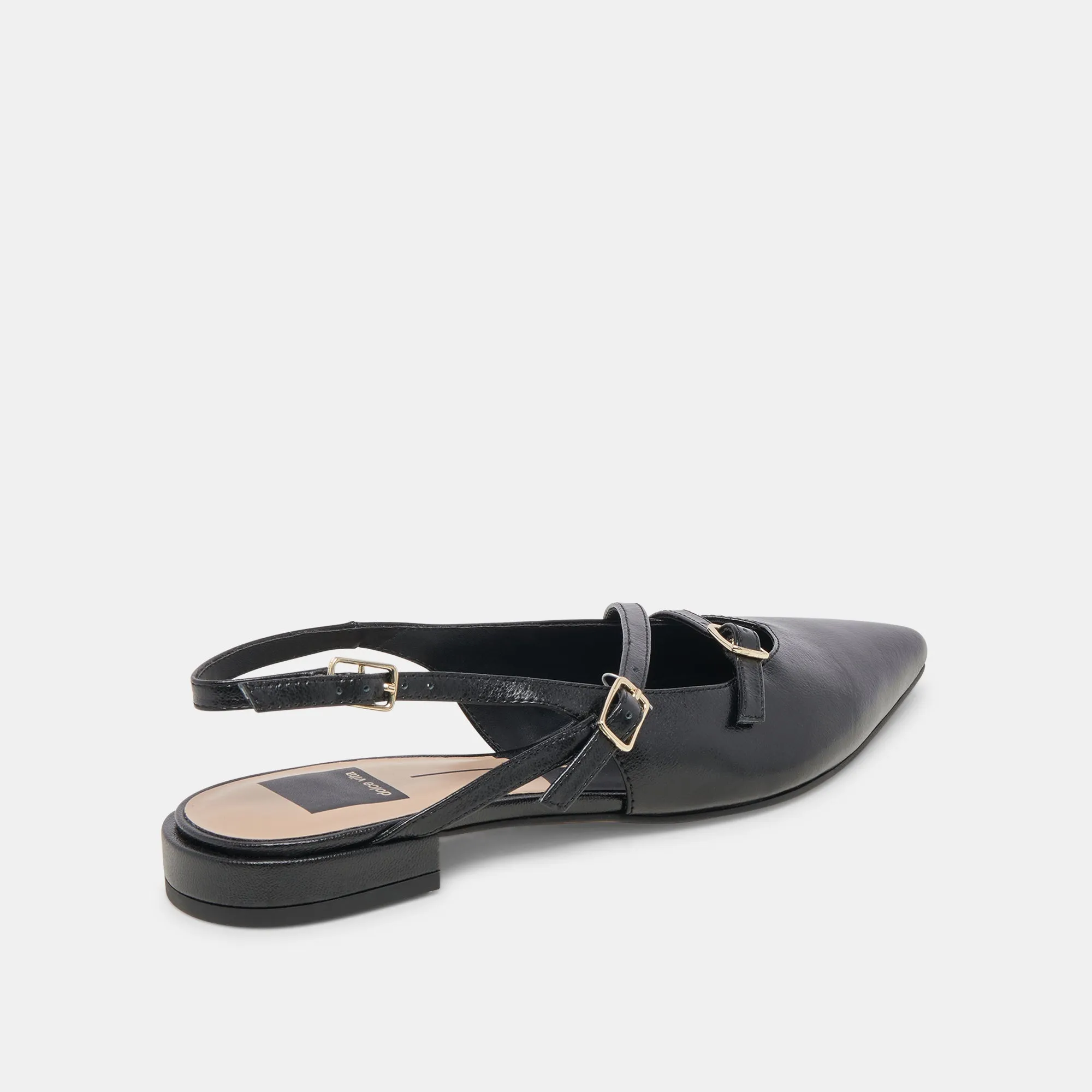 PAMLA WEITE FLATS SCHWARZ KRÄUSELNDES GLANZLEDER