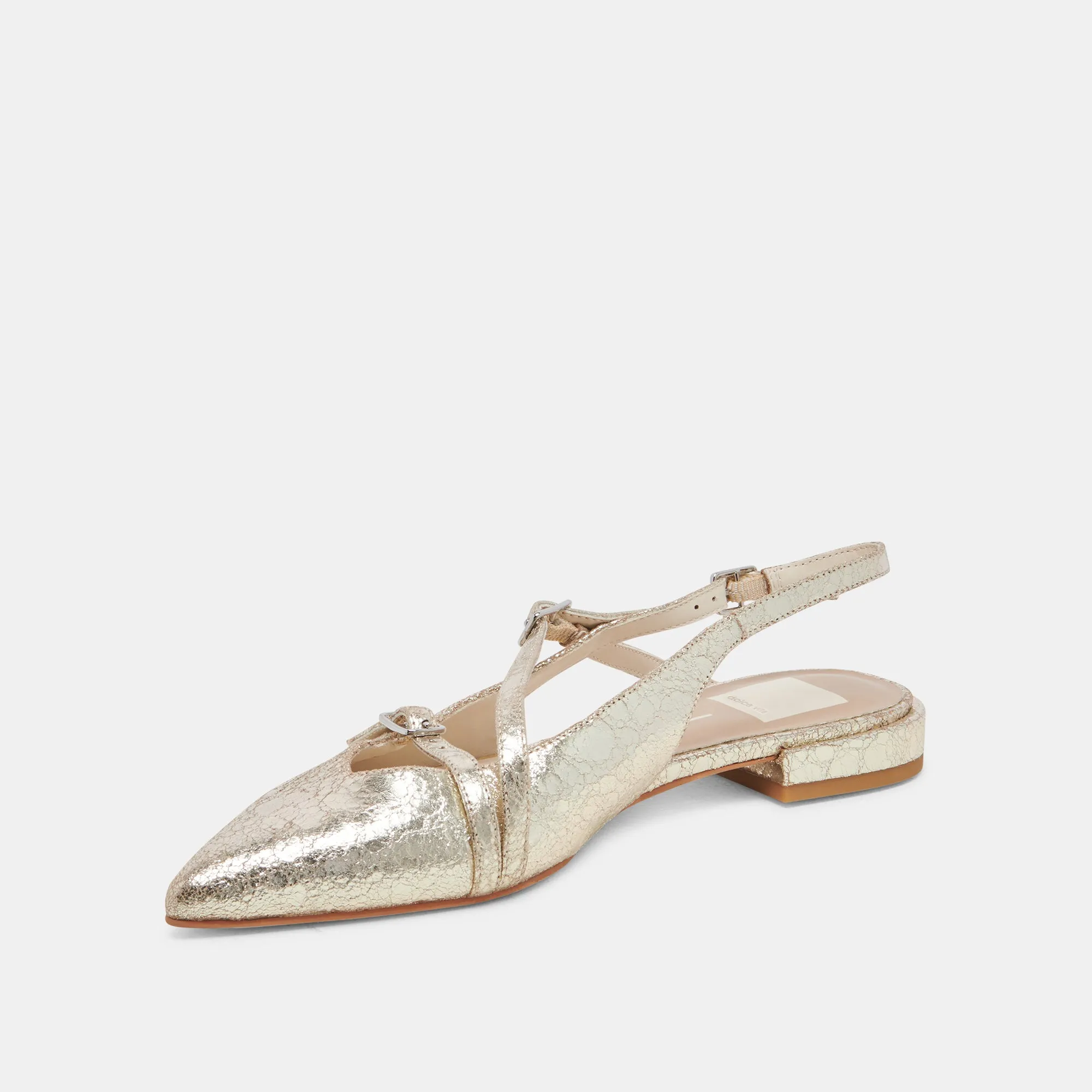 PAMLA WIDE FLATS PLATINUM DISTRESSED LEDER