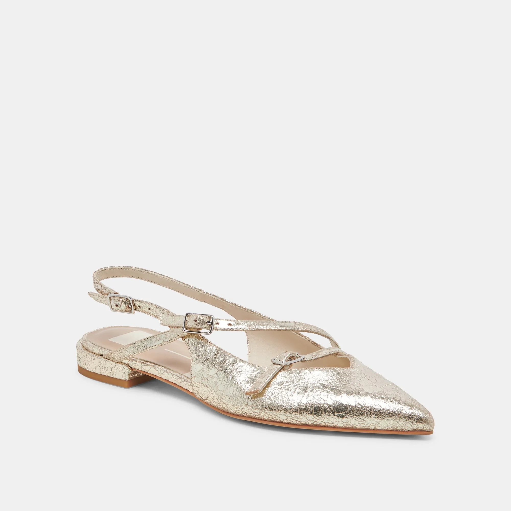PAMLA WIDE FLATS PLATINUM DISTRESSED LEDER