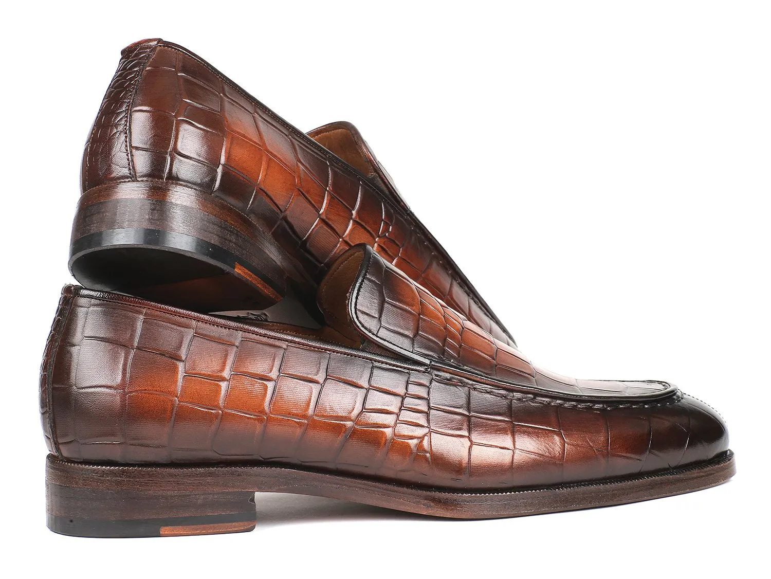 Paul Parkman Schuhe Paul Parkman Herren-Loafer aus Krokodilgeprägtem Kalbsleder in Braun Gebürstet