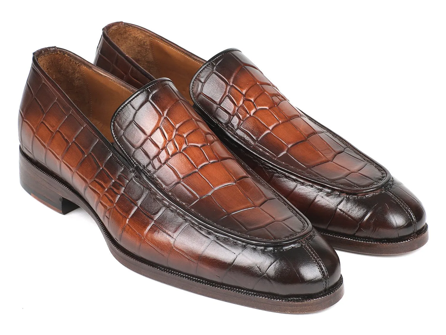Paul Parkman Schuhe Paul Parkman Herren-Loafer aus Krokodilgeprägtem Kalbsleder in Braun Gebürstet
