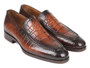 Paul Parkman Schuhe Paul Parkman Herren-Loafer aus Krokodilgeprägtem Kalbsleder in Braun Gebürstet