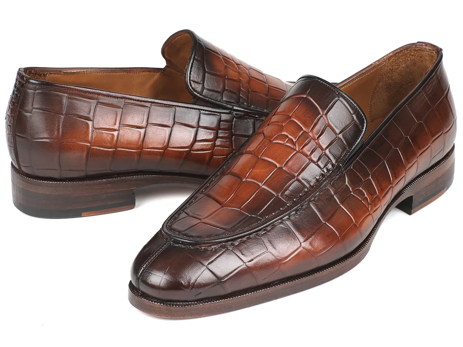 Paul Parkman Schuhe Paul Parkman Herren-Loafer aus Krokodilgeprägtem Kalbsleder in Braun Gebürstet