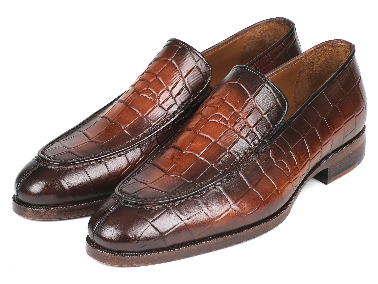 Paul Parkman Schuhe Paul Parkman Herren-Loafer aus Krokodilgeprägtem Kalbsleder in Braun Gebürstet