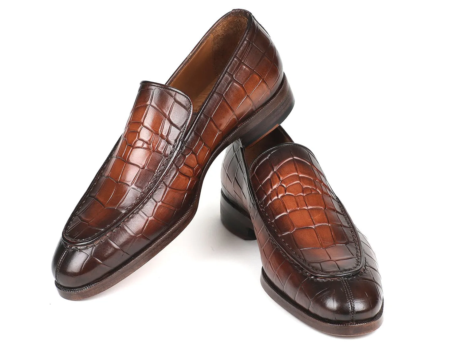 Paul Parkman Schuhe Paul Parkman Herren-Loafer aus Krokodilgeprägtem Kalbsleder in Braun Gebürstet