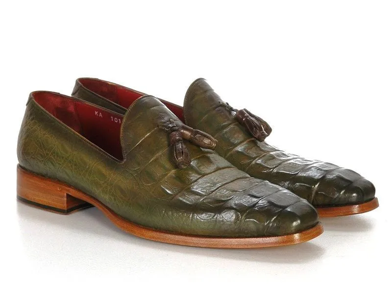 Paul Parkman Schuhe Paul Parkman Herren Croco-geprägte Kalbsleder Quasten-Loafer in Grün