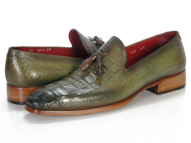 Paul Parkman Schuhe Paul Parkman Herren Croco-geprägte Kalbsleder Quasten-Loafer in Grün
