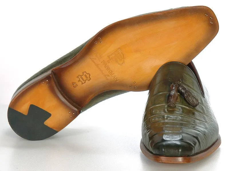 Paul Parkman Schuhe Paul Parkman Herren Croco-geprägte Kalbsleder Quasten-Loafer in Grün
