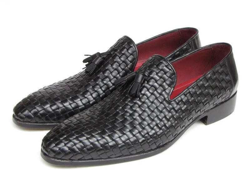 Paul Parkman Schuhe Paul Parkman Herren Leder Geflochtene Quasten Loafers in Schwarz