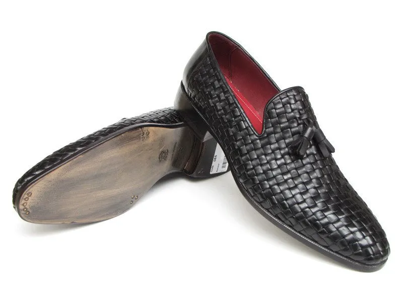 Paul Parkman Schuhe Paul Parkman Herren Leder Geflochtene Quasten Loafers in Schwarz