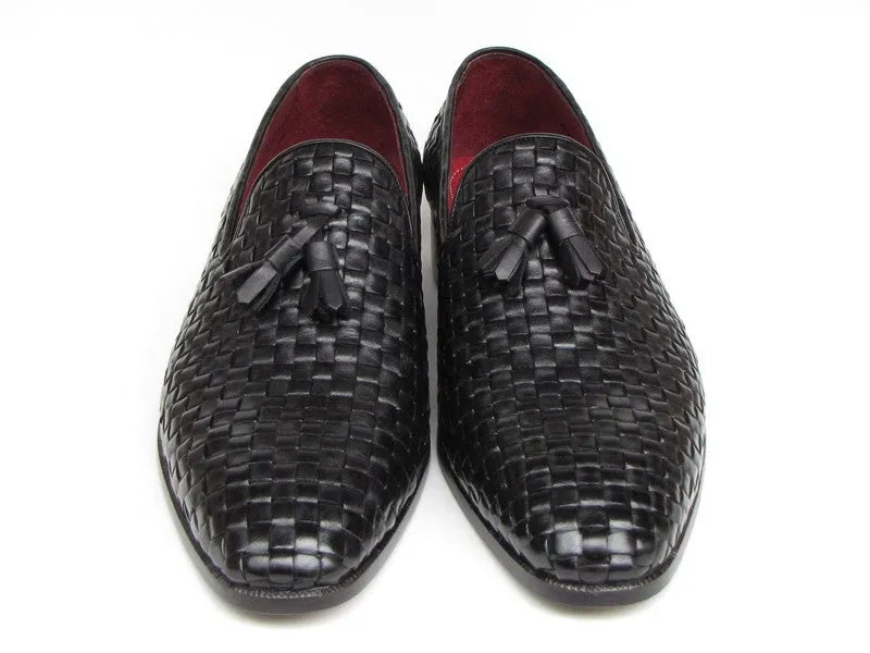 Paul Parkman Schuhe Paul Parkman Herren Leder Geflochtene Quasten Loafers in Schwarz
