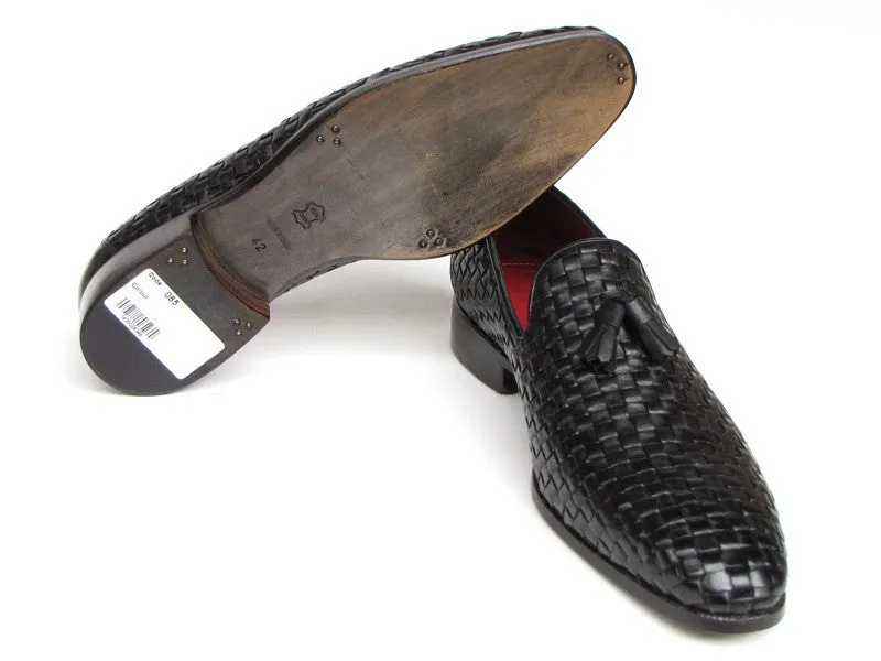 Paul Parkman Schuhe Paul Parkman Herren Leder Geflochtene Quasten Loafers in Schwarz