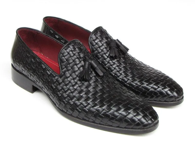 Paul Parkman Schuhe Paul Parkman Herren Leder Geflochtene Quasten Loafers in Schwarz
