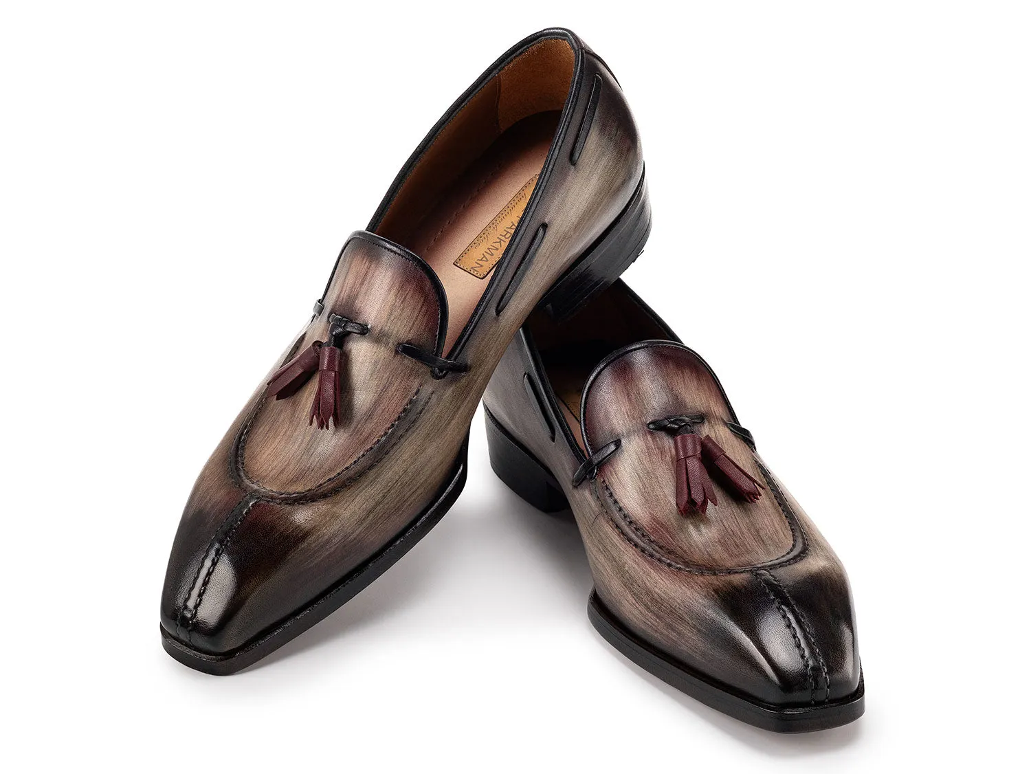 Paul Parkman Schuhe Paul Parkman Herren Loafer mit gespaltener Spitze und Quaste in Braun mit Patina-Oberfläche