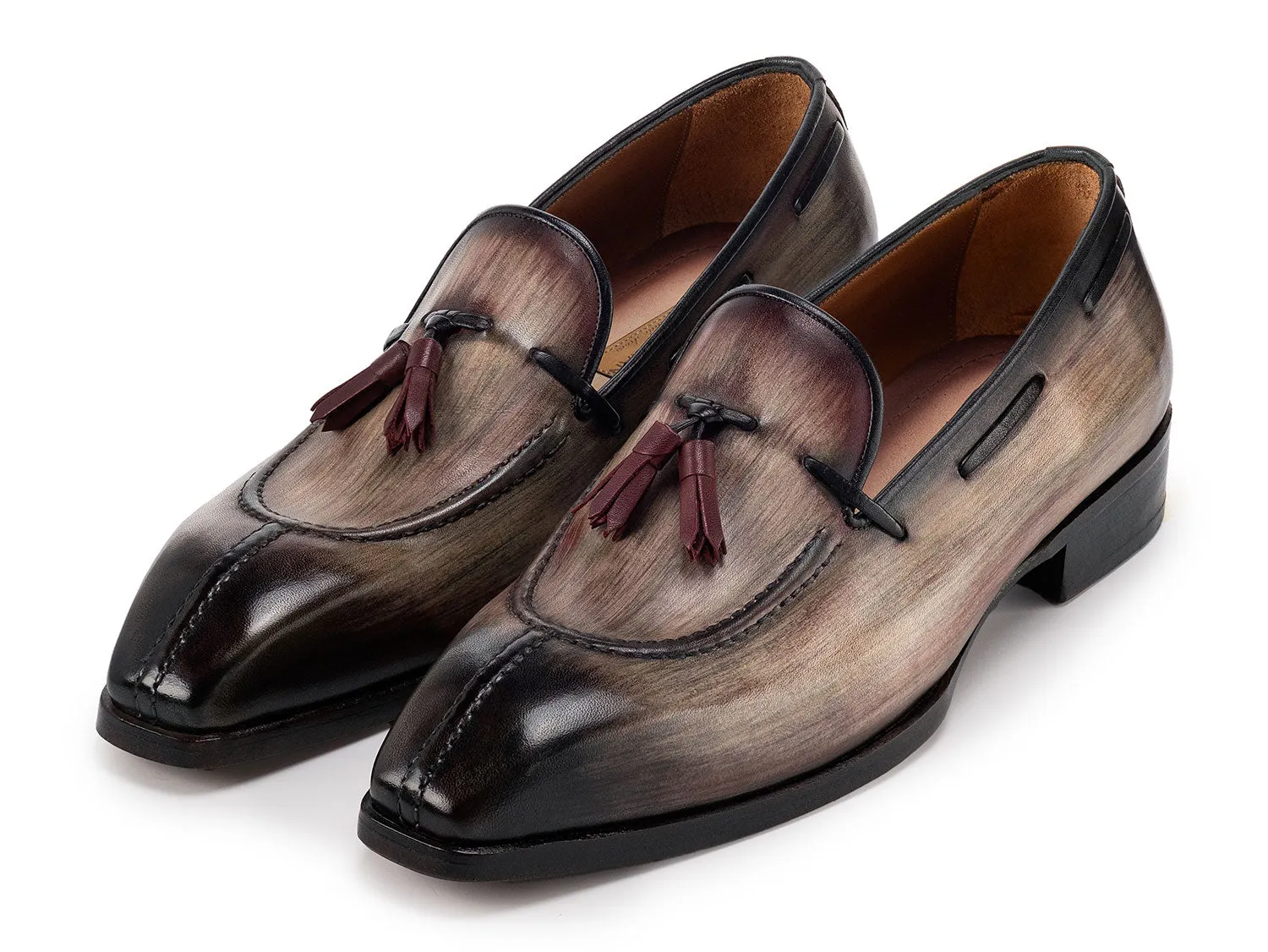 Paul Parkman Schuhe Paul Parkman Herren Loafer mit gespaltener Spitze und Quaste in Braun mit Patina-Oberfläche