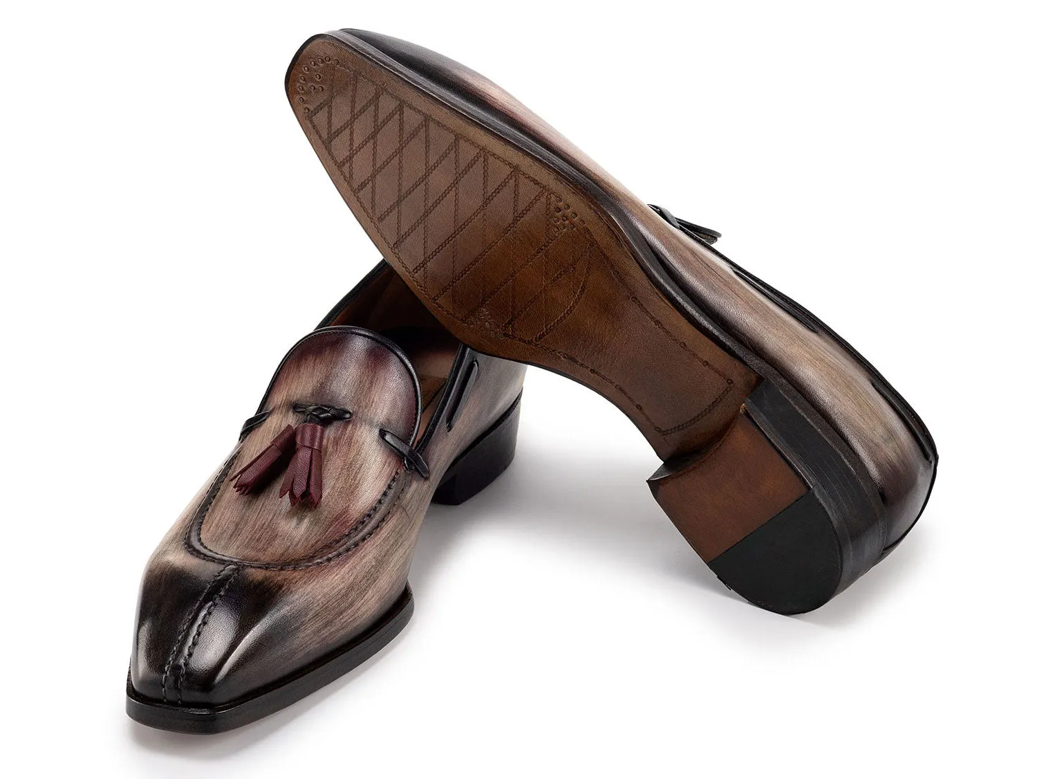 Paul Parkman Schuhe Paul Parkman Herren Loafer mit gespaltener Spitze und Quaste in Braun mit Patina-Oberfläche