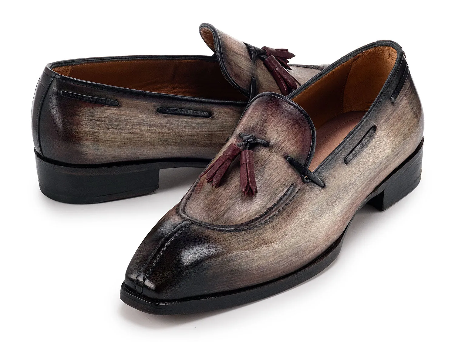 Paul Parkman Schuhe Paul Parkman Herren Loafer mit gespaltener Spitze und Quaste in Braun mit Patina-Oberfläche