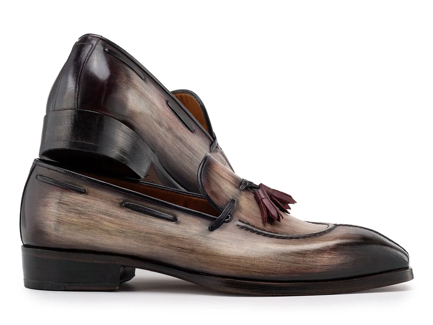Paul Parkman Schuhe Paul Parkman Herren Loafer mit gespaltener Spitze und Quaste in Braun mit Patina-Oberfläche