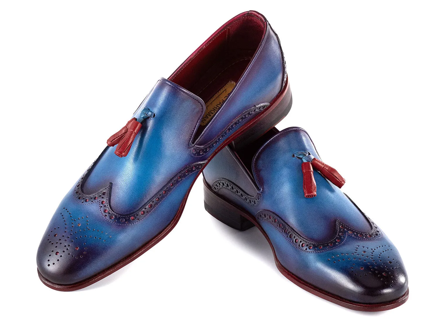 Paul Parkman Schuhe Paul Parkman Herren Wingtip Leder Quasten Loafers in Blau
