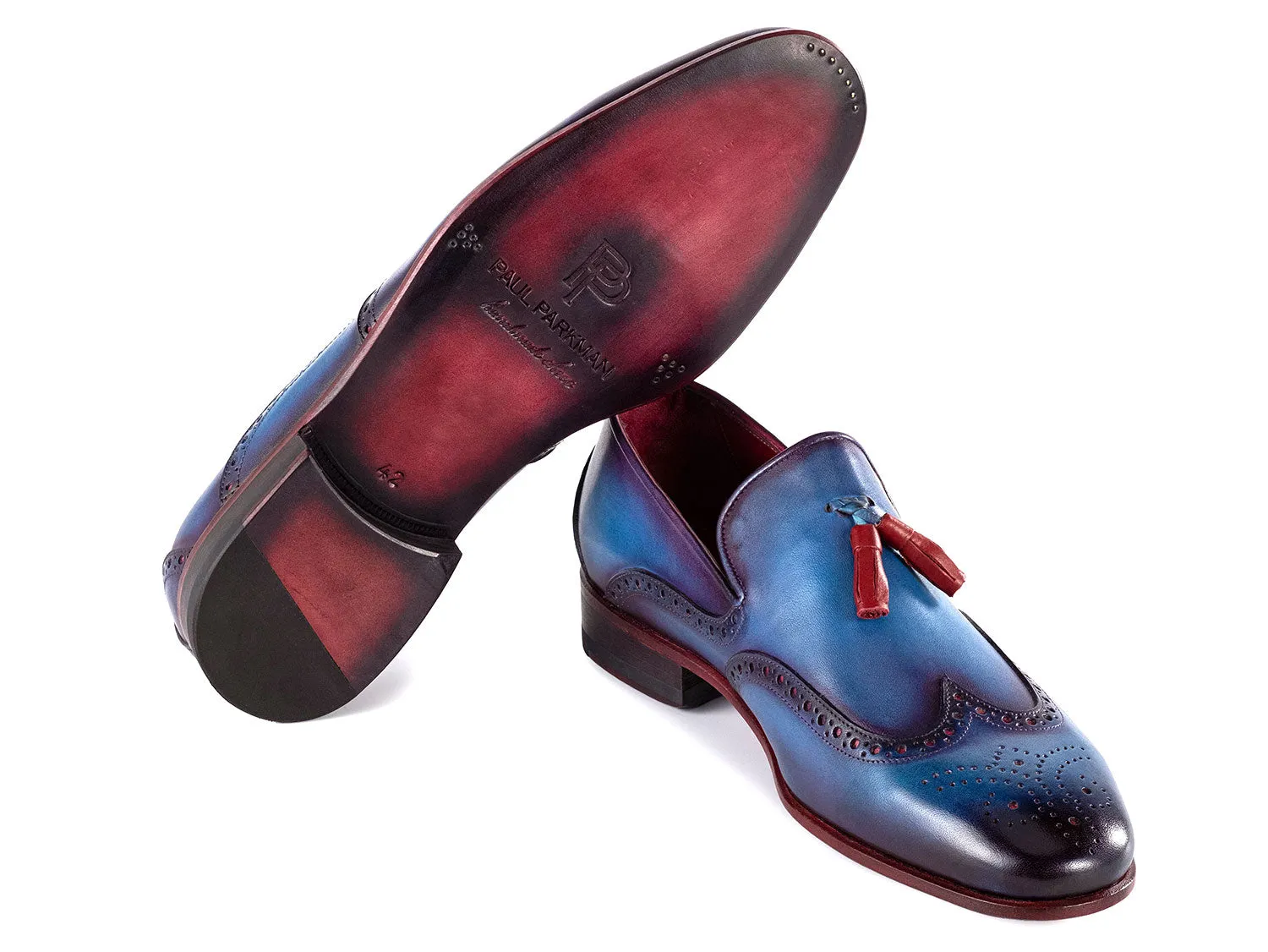 Paul Parkman Schuhe Paul Parkman Herren Wingtip Leder Quasten Loafers in Blau