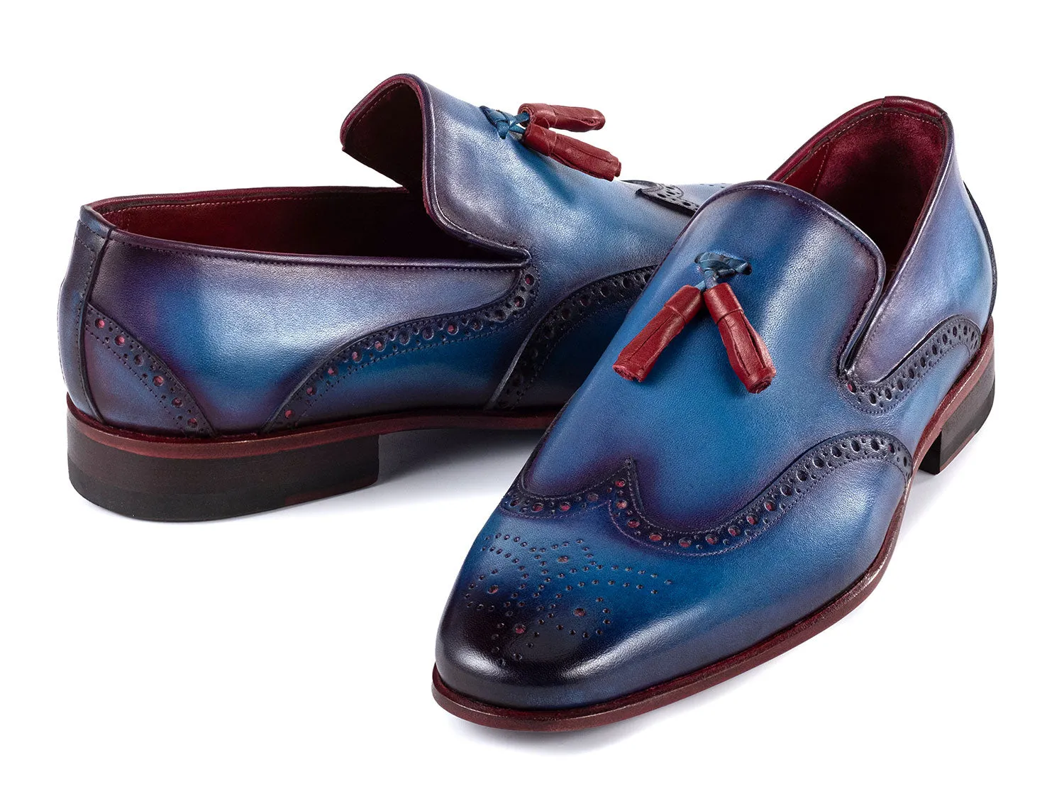Paul Parkman Schuhe Paul Parkman Herren Wingtip Leder Quasten Loafers in Blau