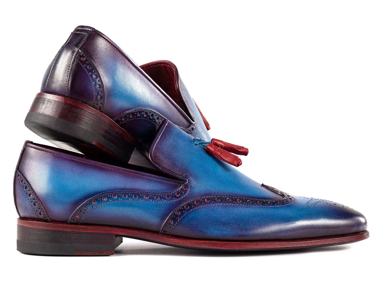 Paul Parkman Schuhe Paul Parkman Herren Wingtip Leder Quasten Loafers in Blau