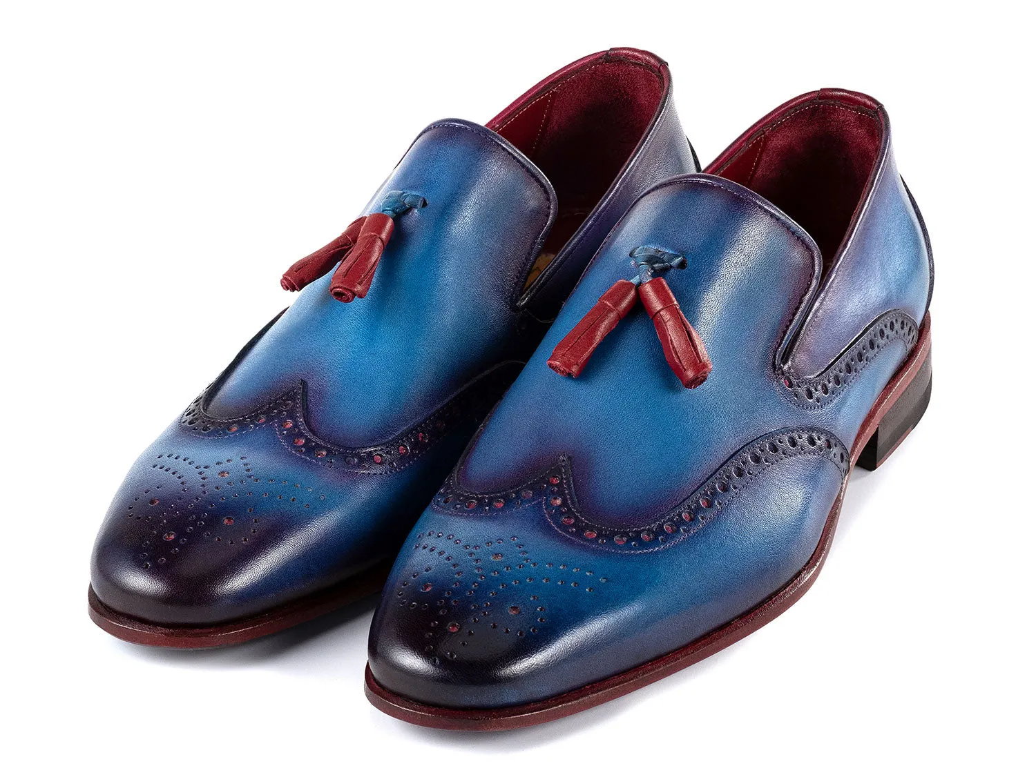 Paul Parkman Schuhe Paul Parkman Herren Wingtip Leder Quasten Loafers in Blau