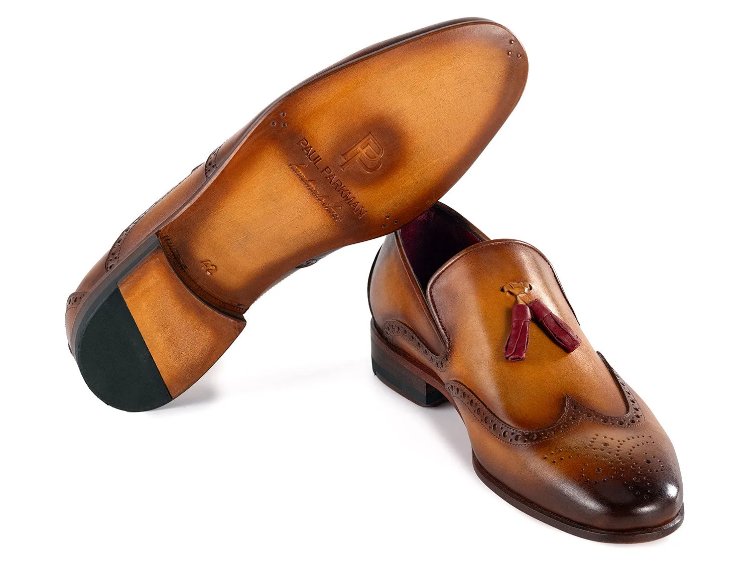 Paul Parkman Schuhe Paul Parkman Herren Wingtip Leder Quasten Loafers in Braun