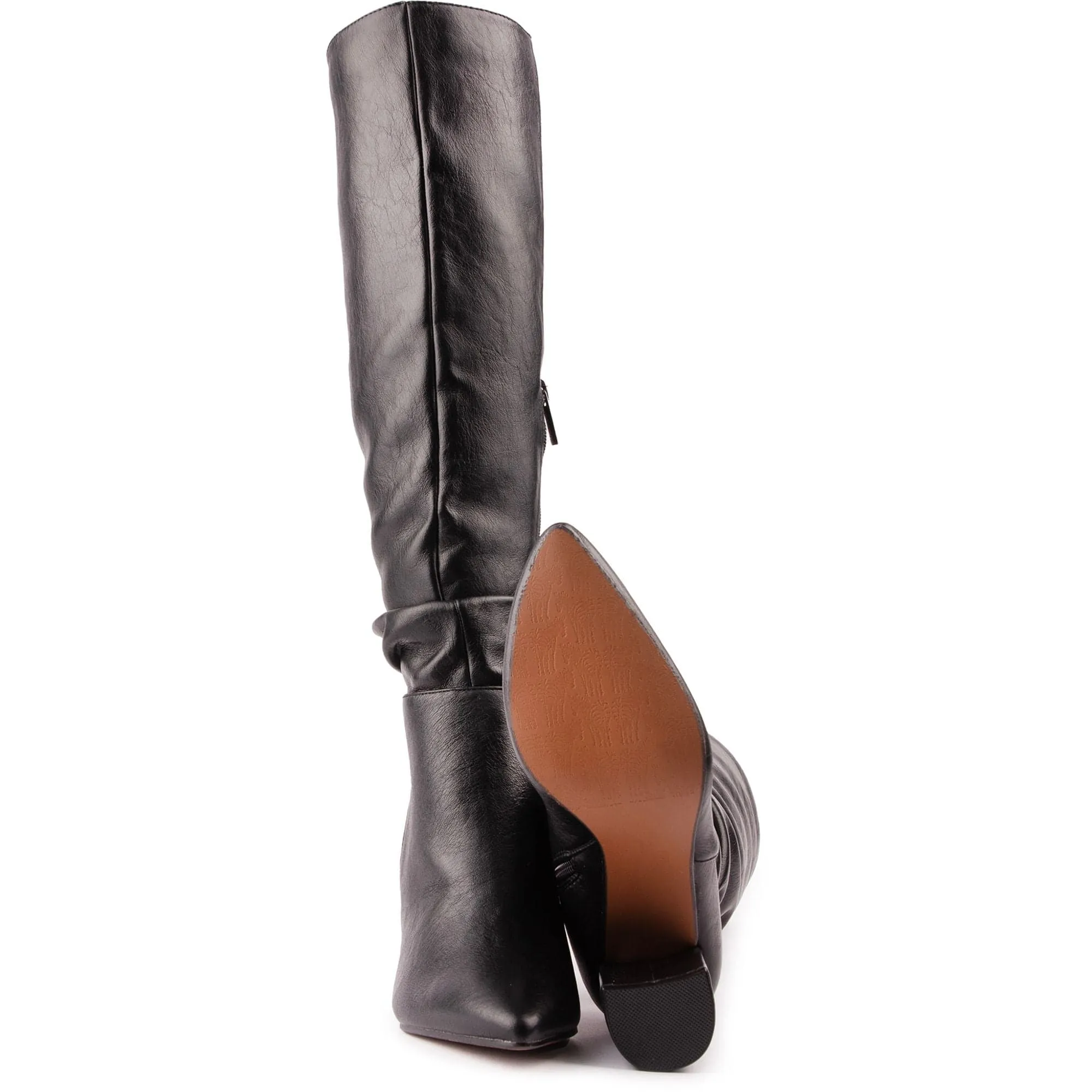 Peach Damen Vegane Leder Stiefel Kniehoch | Schwarz