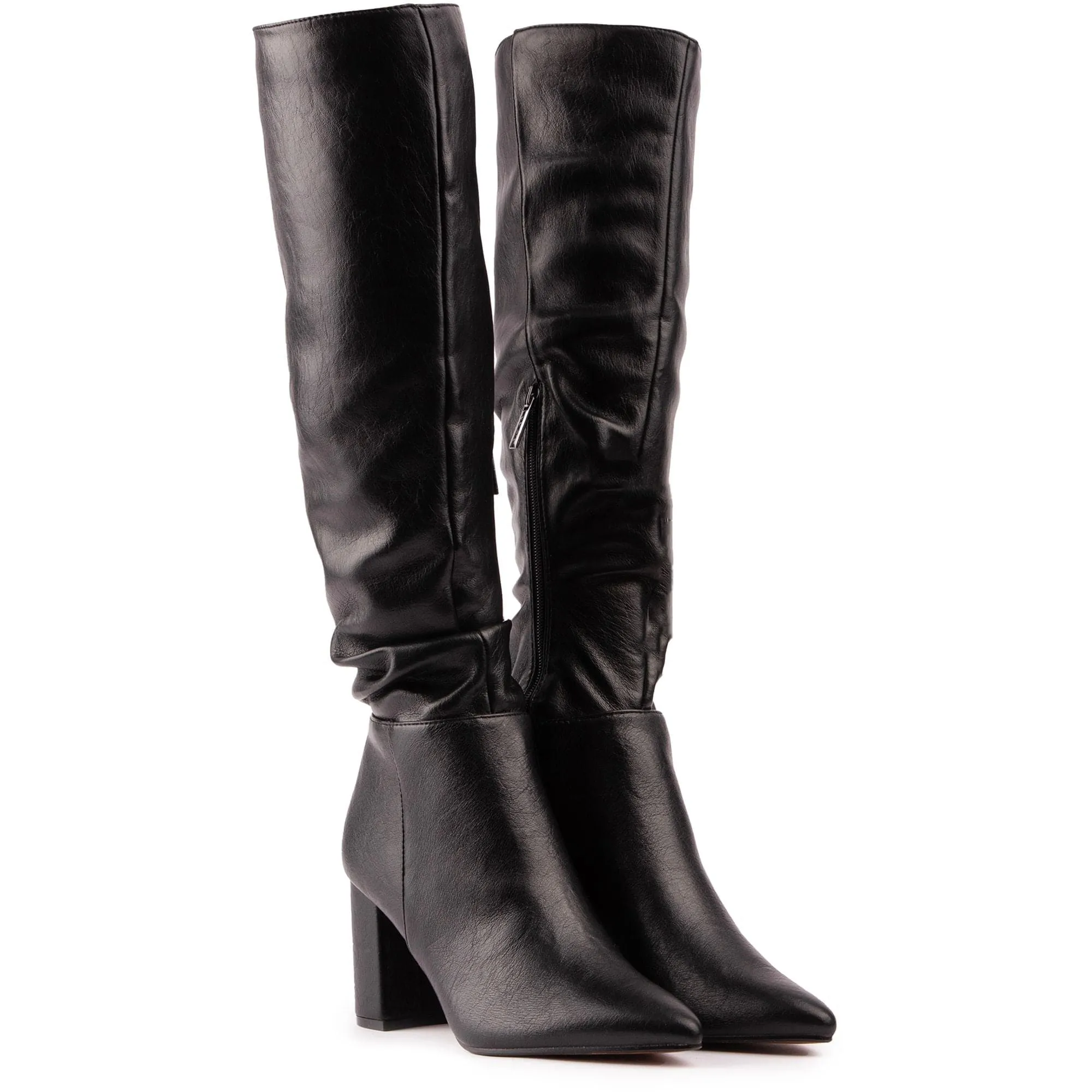 Peach Damen Vegane Leder Stiefel Kniehoch | Schwarz