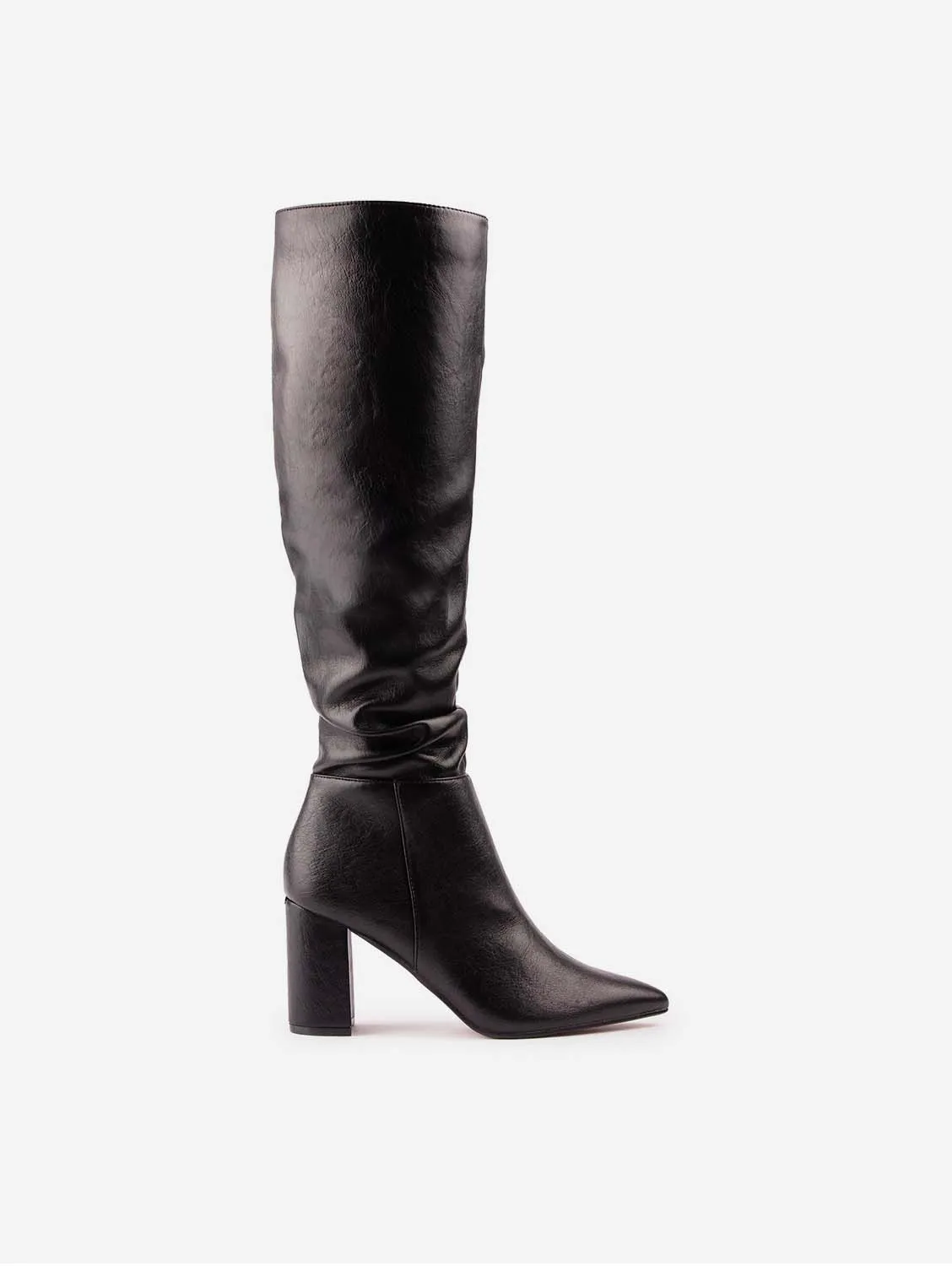 Peach Damen Vegane Leder Stiefel Kniehoch | Schwarz