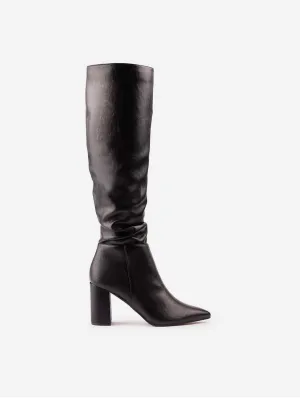 Peach Damen Vegane Leder Stiefel Kniehoch | Schwarz