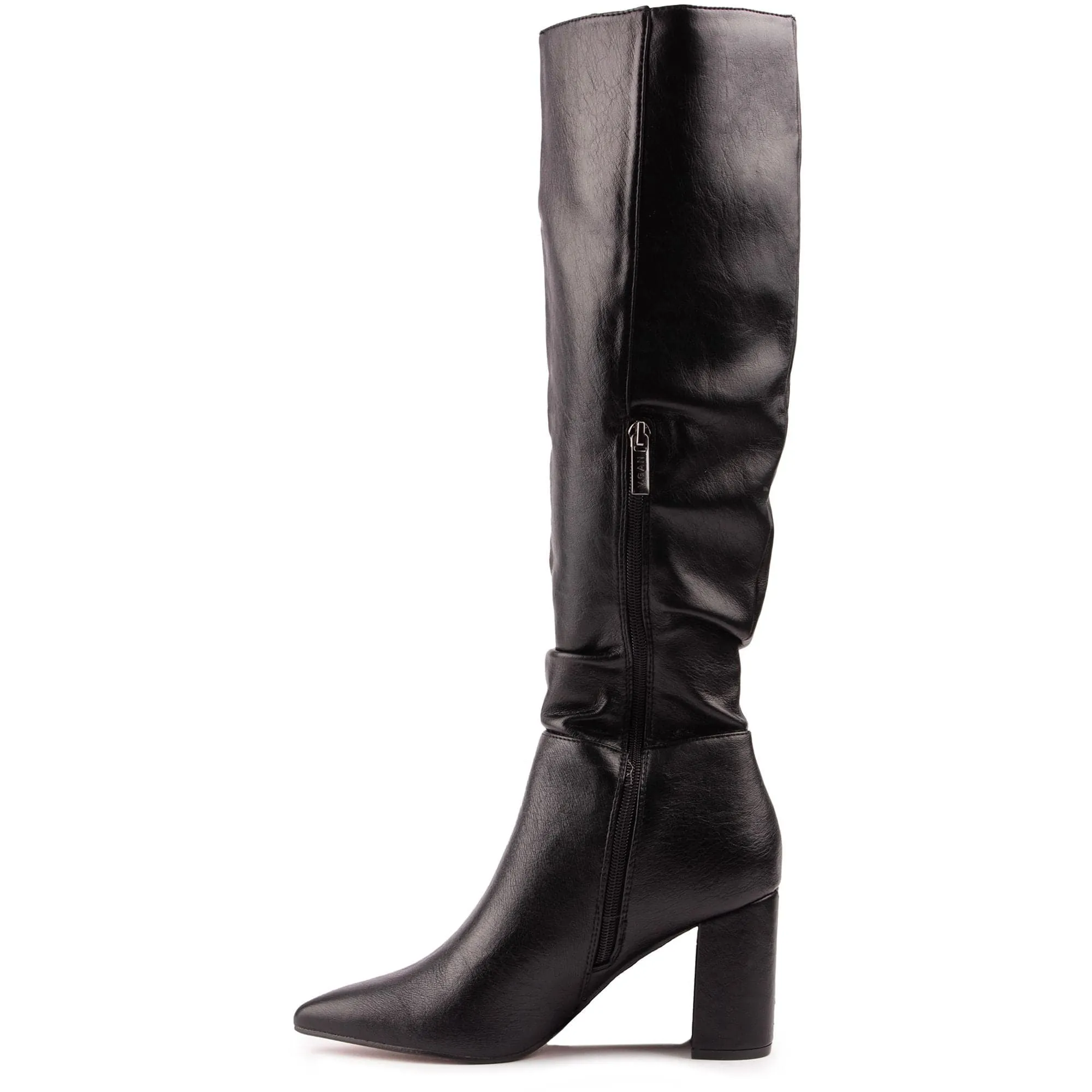 Peach Damen Vegane Leder Stiefel Kniehoch | Schwarz
