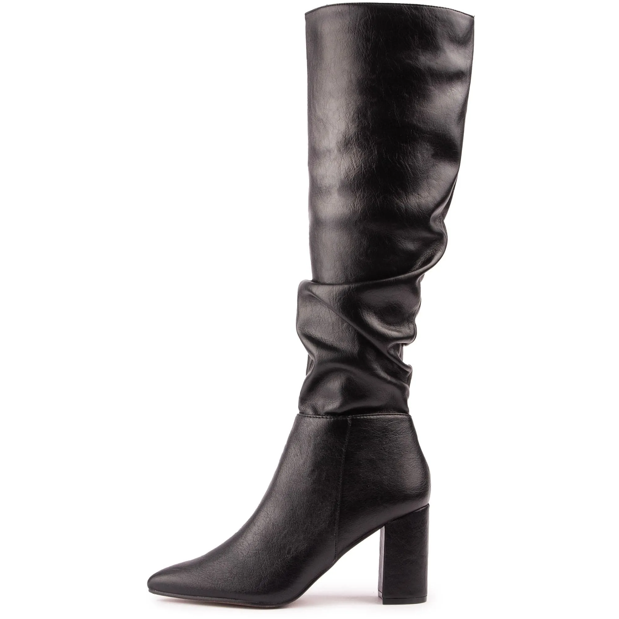 Peach Damen Vegane Leder Stiefel Kniehoch | Schwarz